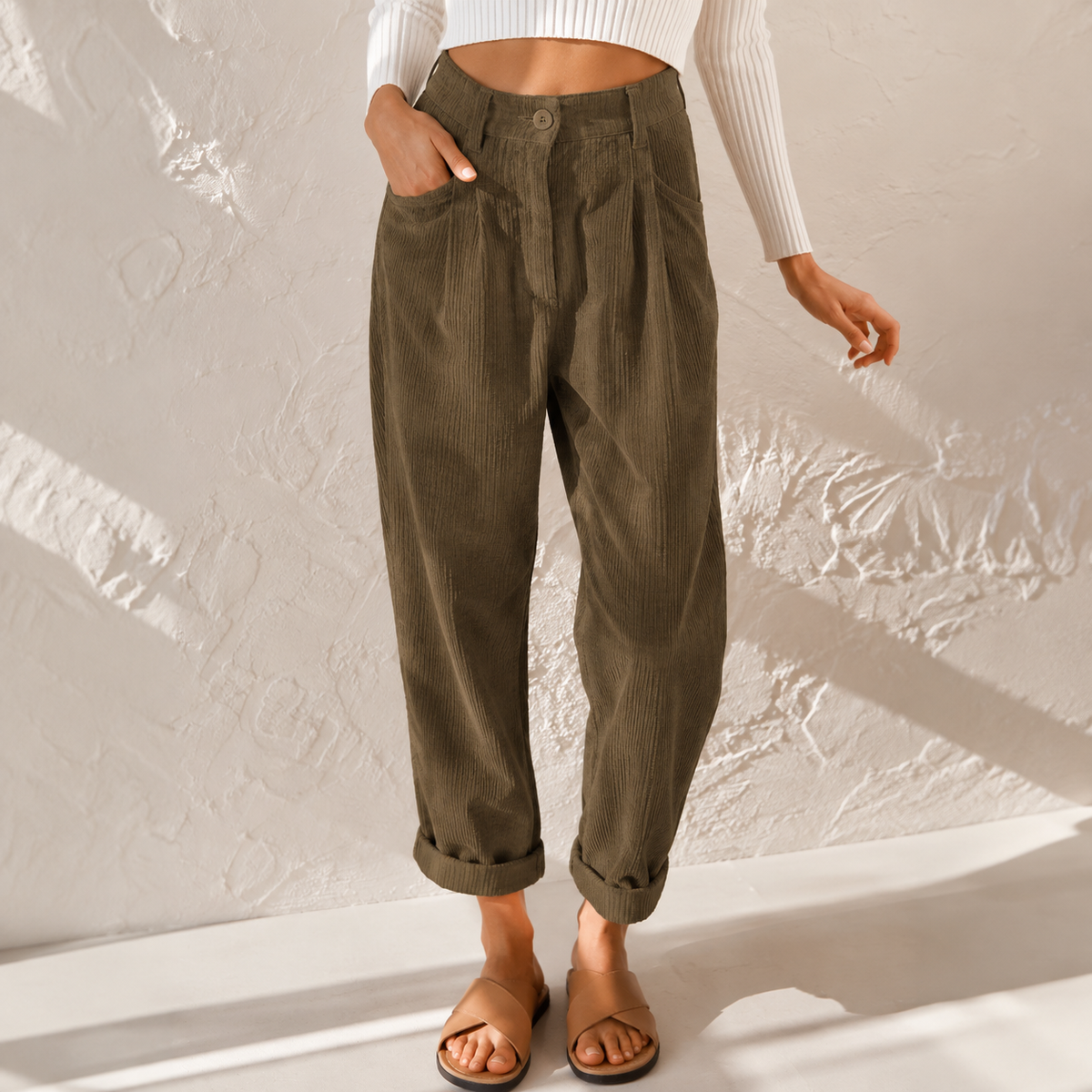 Sylvia | Pantalones de Cintura Alta con Textura de Pana