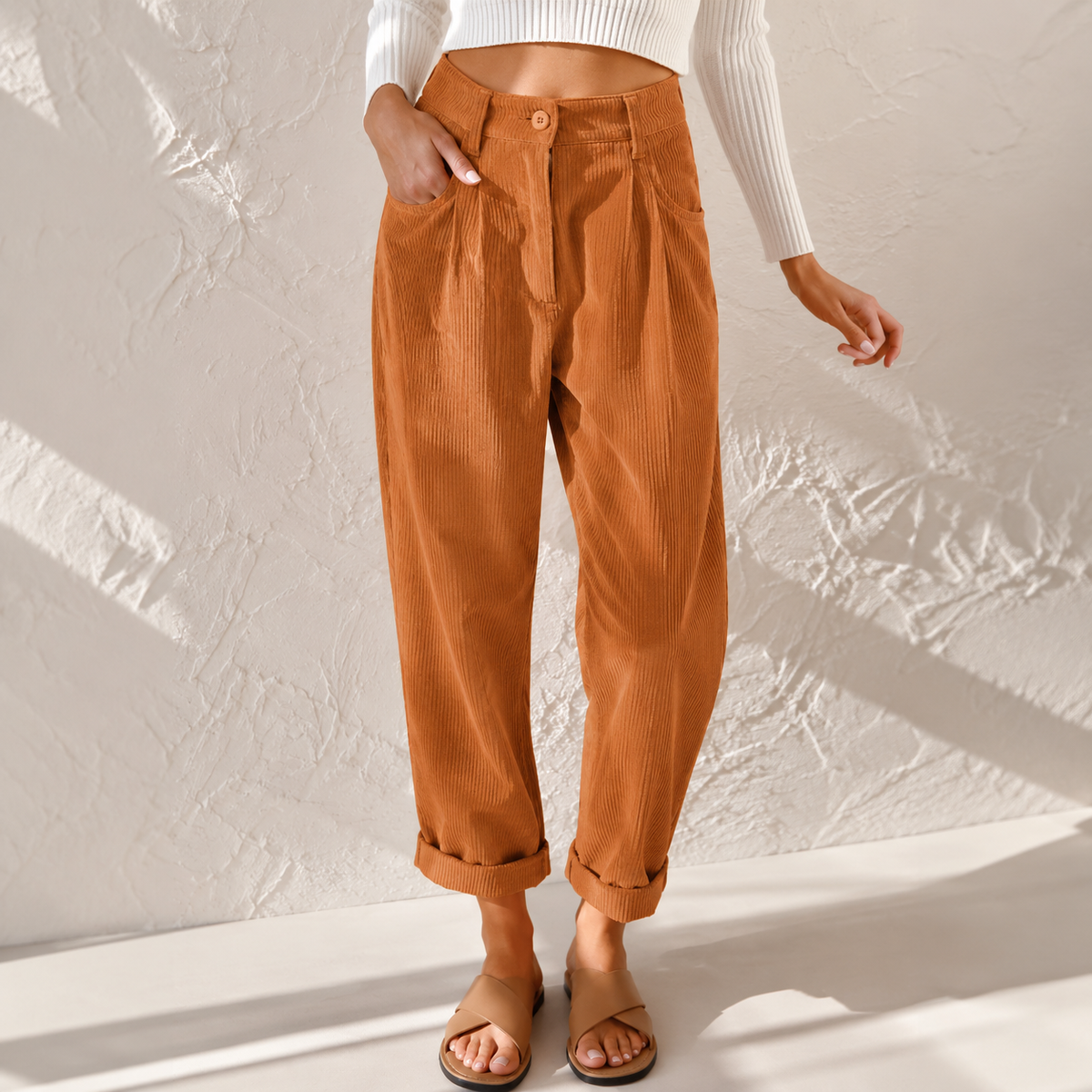 Sylvia | Pantalones de Cintura Alta con Textura de Pana