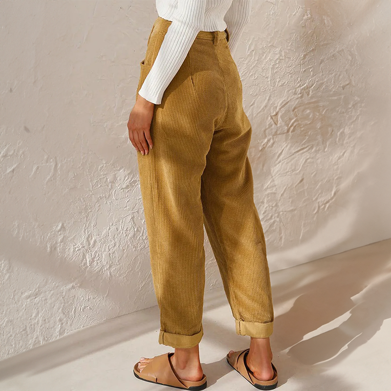 Sylvia | Pantalones de Cintura Alta con Textura de Pana