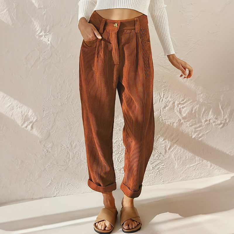 Sylvia | Pantalones de Cintura Alta con Textura de Pana