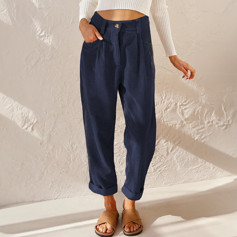 Sylvia | Pantalones de Cintura Alta con Textura de Pana