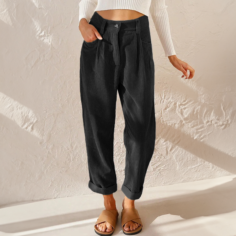 Sylvia | Pantalones de Cintura Alta con Textura de Pana