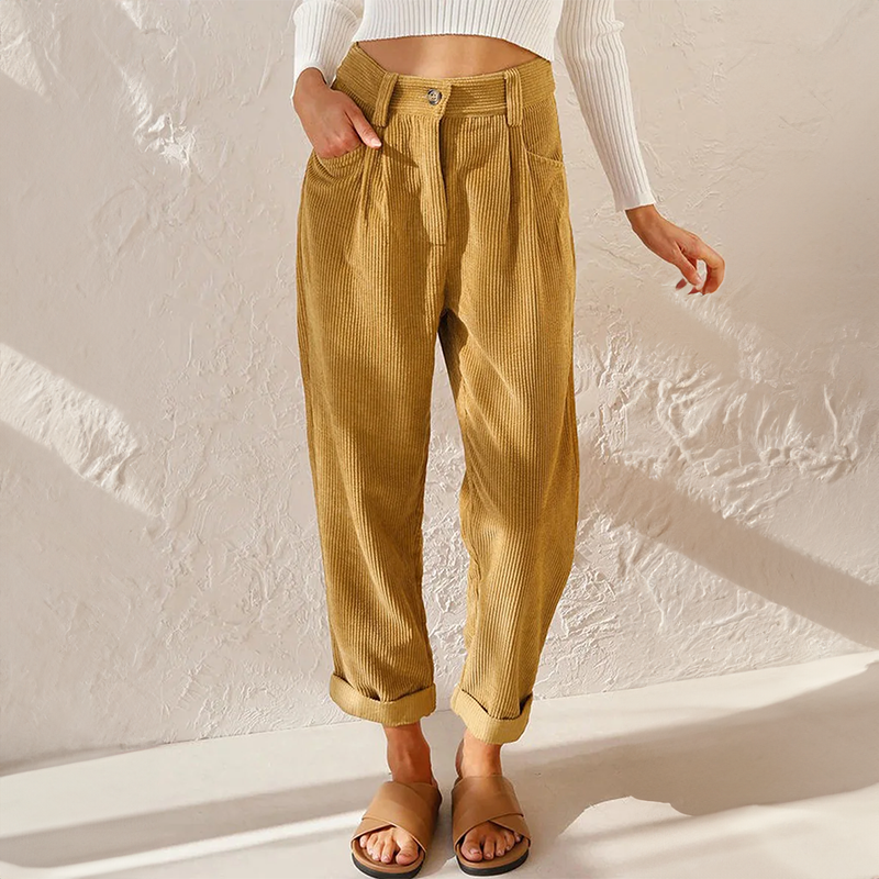 Sylvia | Pantalones de Cintura Alta con Textura de Pana