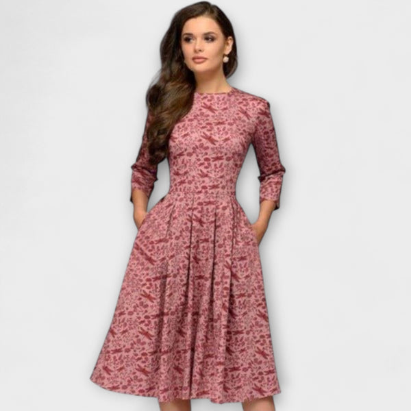 Jeri | Vestido Midi Con Estampado Floral Y Manga Tres Cuartos