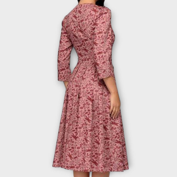 Jeri | Vestido Midi Con Estampado Floral Y Manga Tres Cuartos