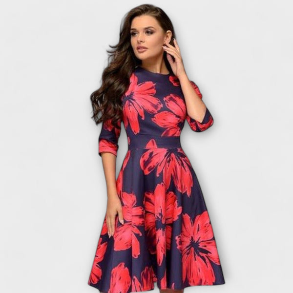 Jeri | Vestido Midi Con Estampado Floral Y Manga Tres Cuartos