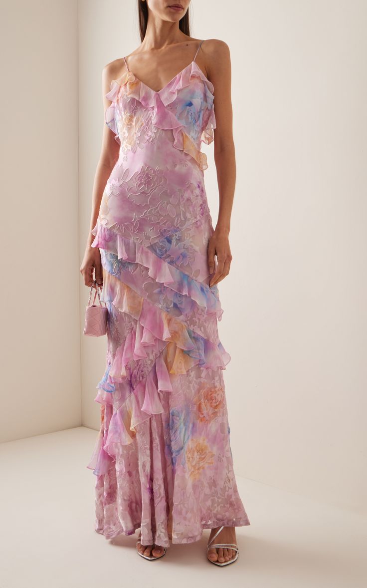 Latonya | Vestido Largo Con Tirantes Y Volantes Florales