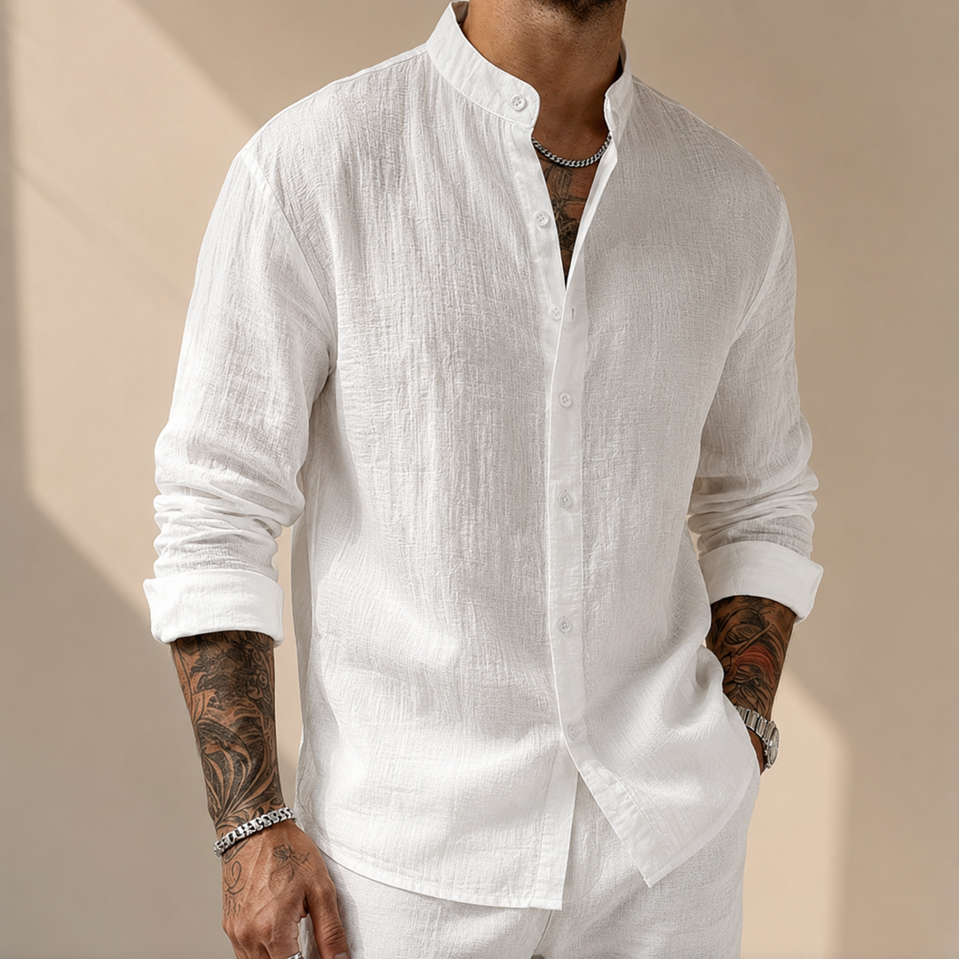 Sakkat | Camisa De Manga Larga Con Cuello Mao Y Botones en La Parte Delantera