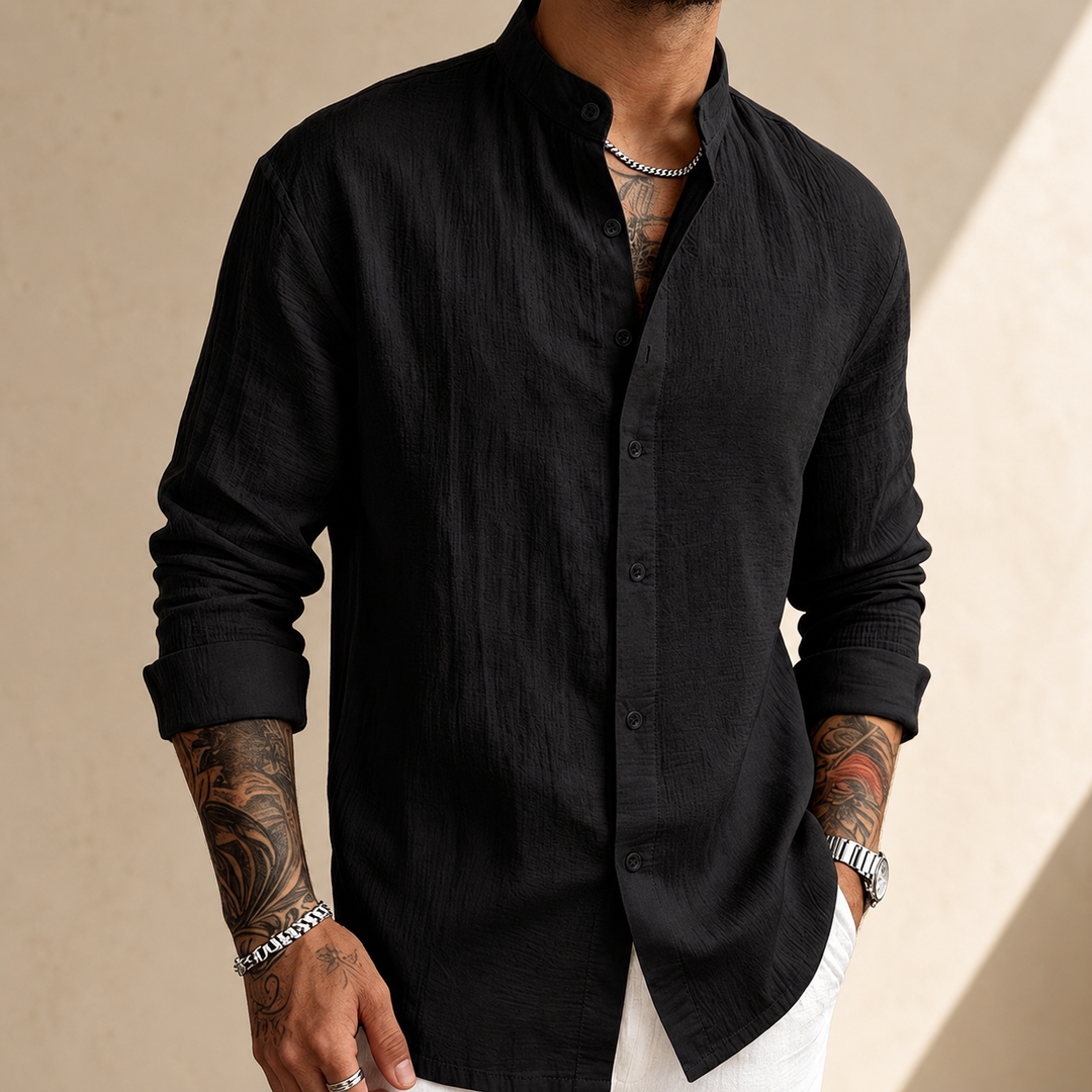 Sakkat | Camisa De Manga Larga Con Cuello Mao Y Botones en La Parte Delantera