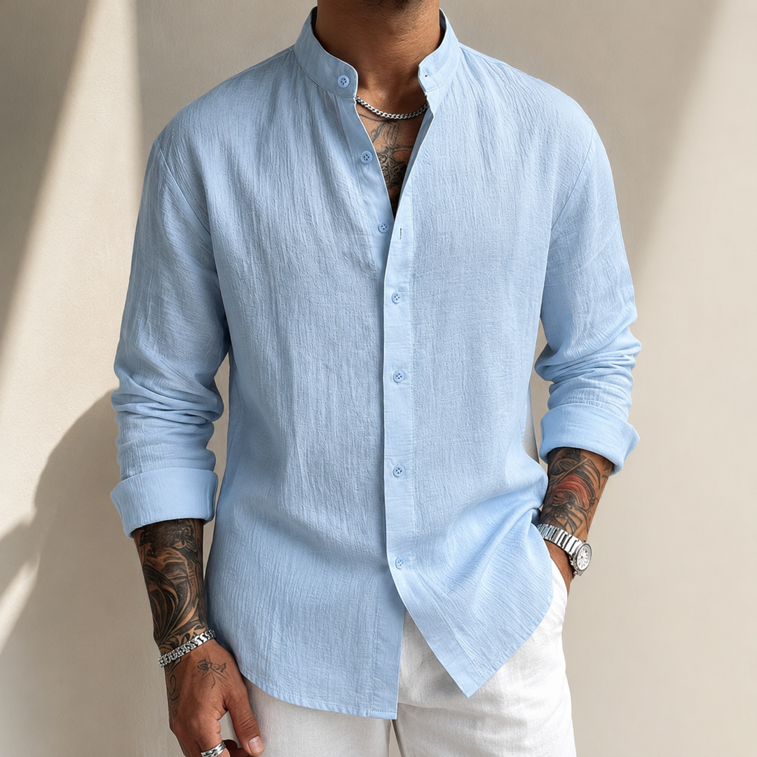 Sakkat | Camisa De Manga Larga Con Cuello Mao Y Botones en La Parte Delantera