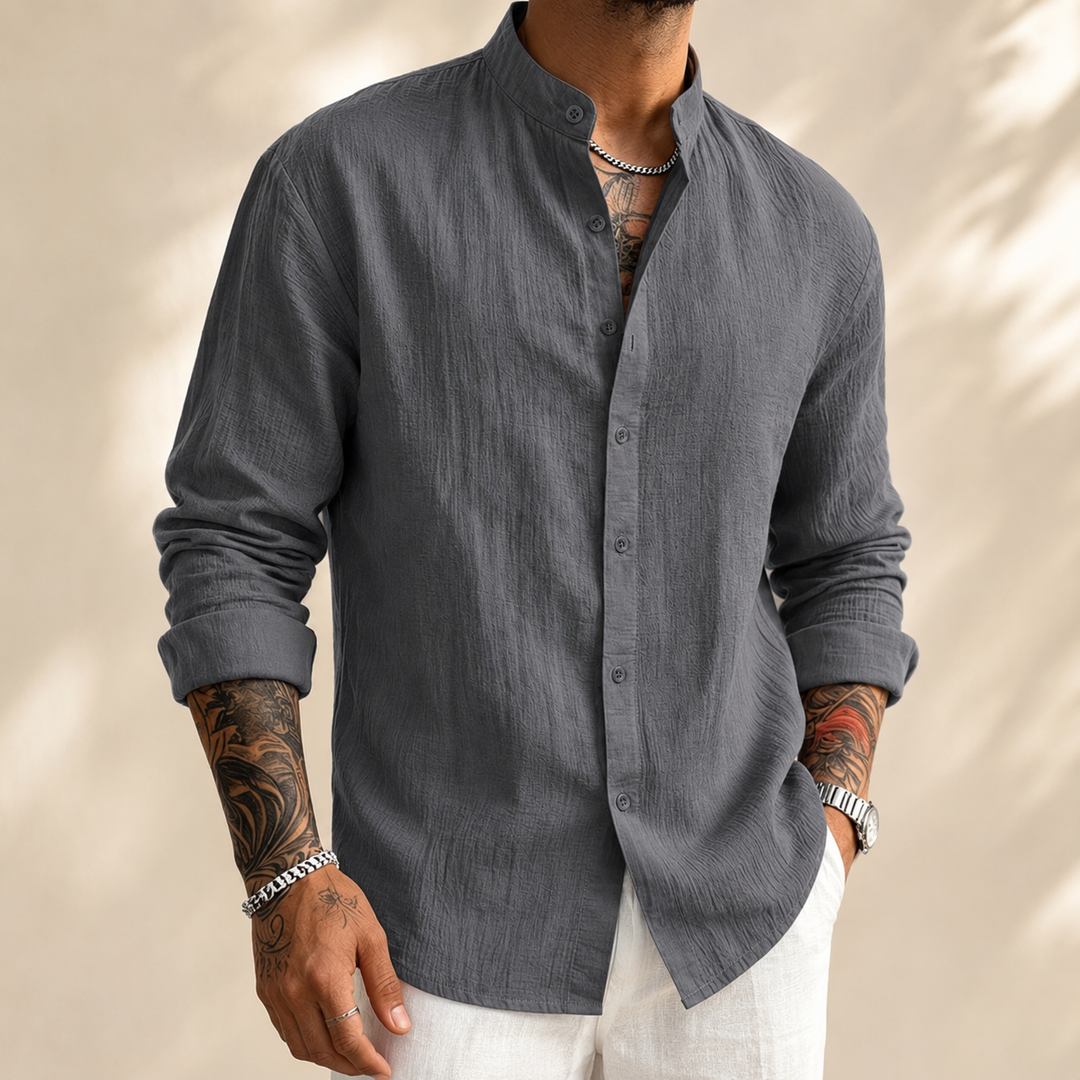 Sakkat | Camisa De Manga Larga Con Cuello Mao Y Botones en La Parte Delantera