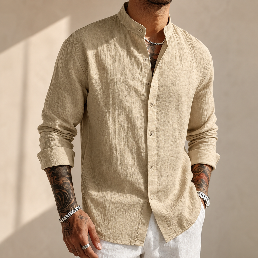 Sakkat | Camisa De Manga Larga Con Cuello Mao Y Botones en La Parte Delantera