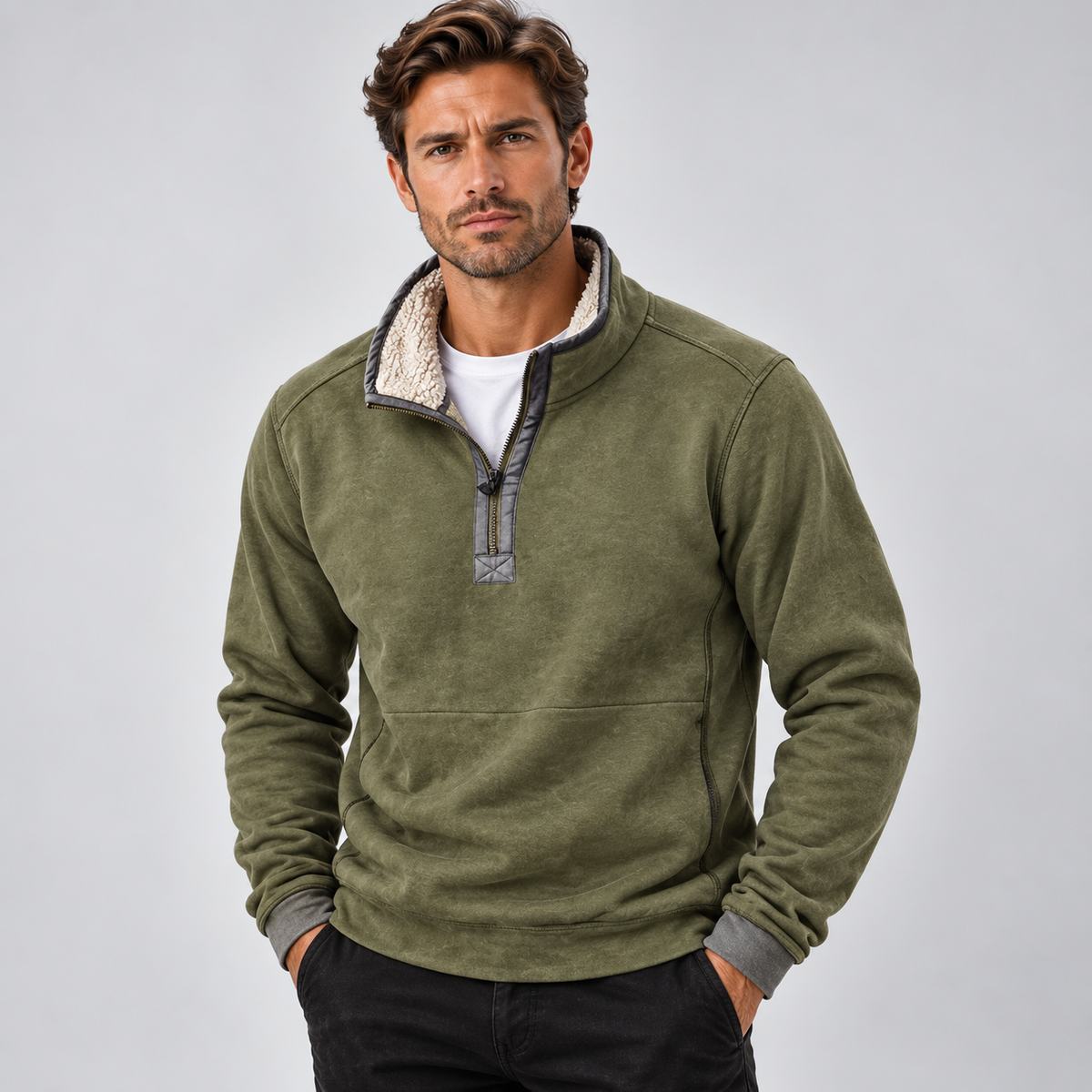 Thanakrit | Pullover con Cierre Cuartel y Cuello Suave