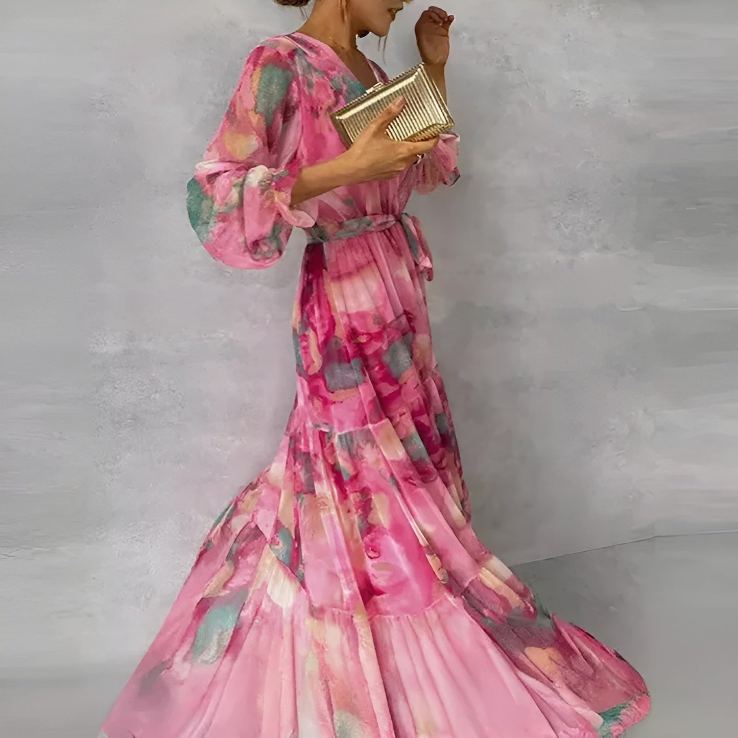 Marizanne | Vestido Largo Cruzado De Manga Larga Con Estampado Floral