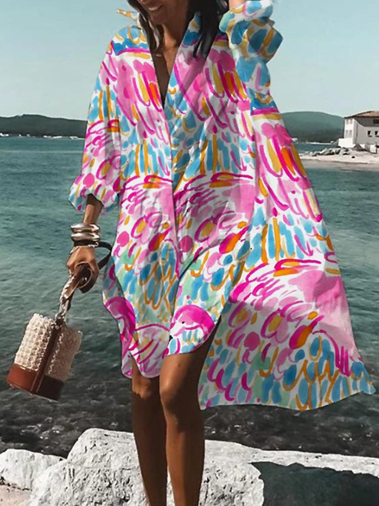 Calogera | Vestido Camisero de Corte Holgado Con Estampado Geométrico