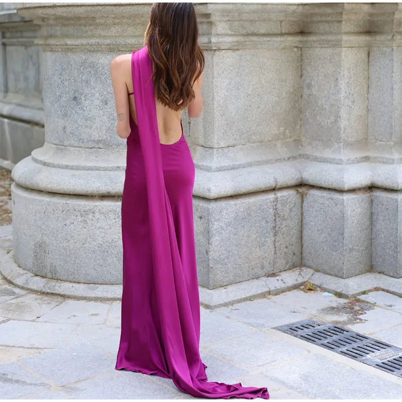 Lucila - Vestido Largo Drapeado Con Cuello Halter