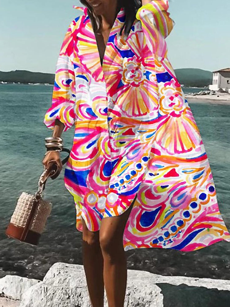 Calogera | Vestido Camisero de Corte Holgado Con Estampado Geométrico
