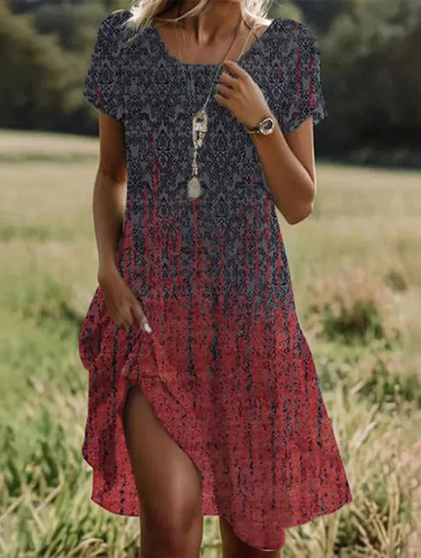 Giovana - Vestido Midi Estampado de Manga Corta