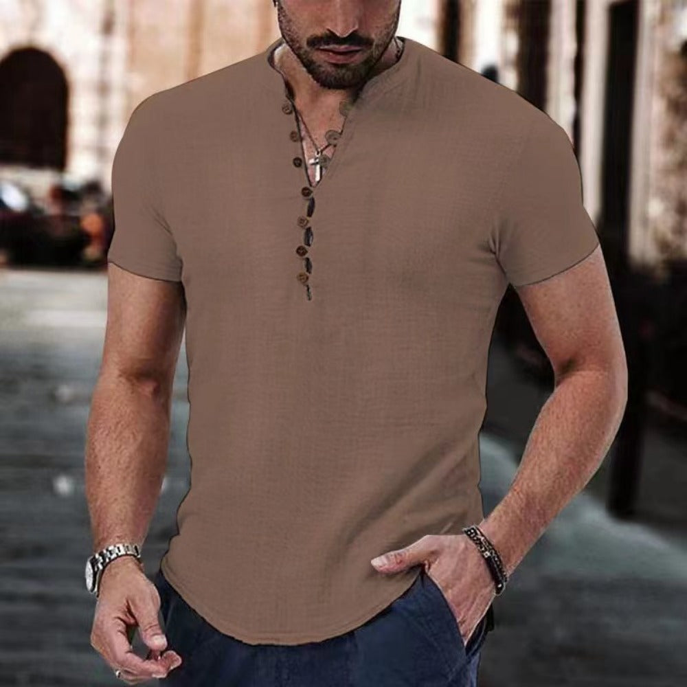 Anestis | Camiseta Henley Manga Corta Gris