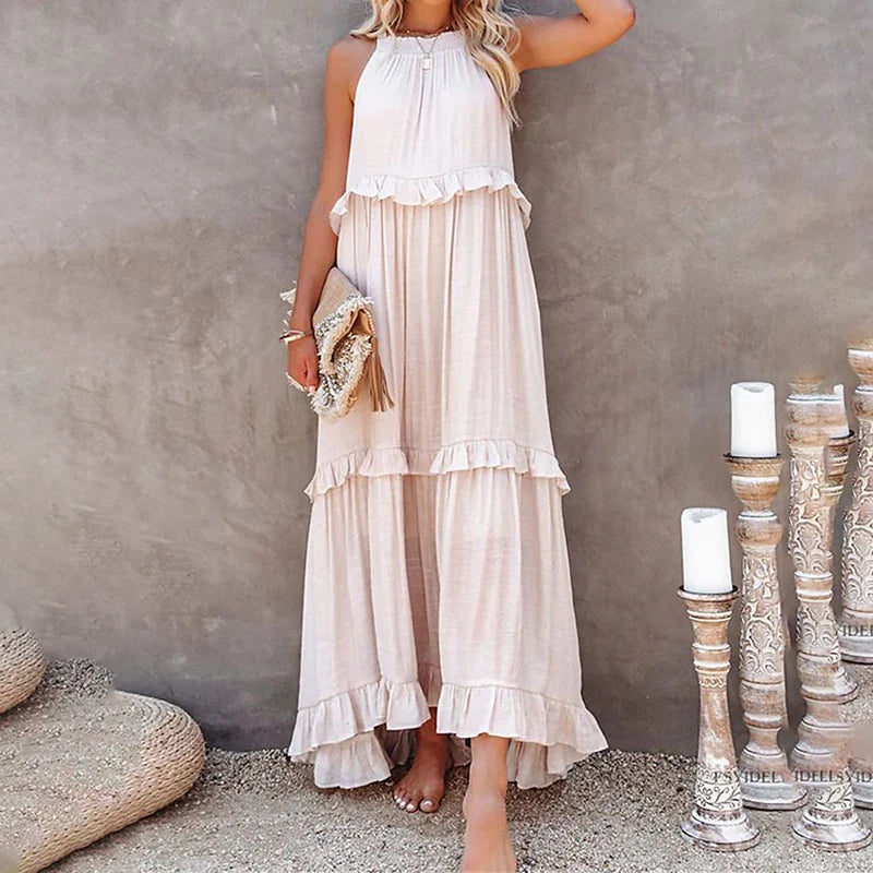 Munalisa | Vestido Maxi Escalonado con Volantes Sin Mangas