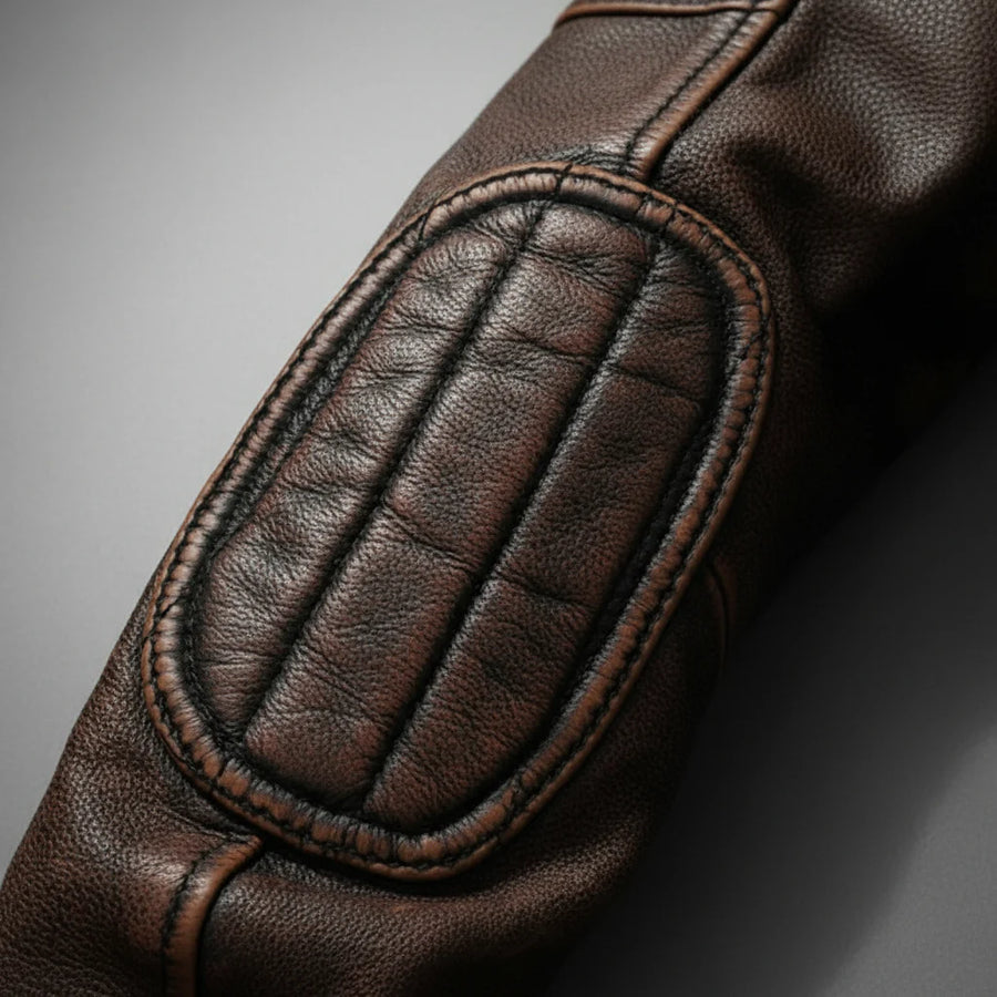 Samer | Chaqueta Moto Marrón Con Cremallera Hombre