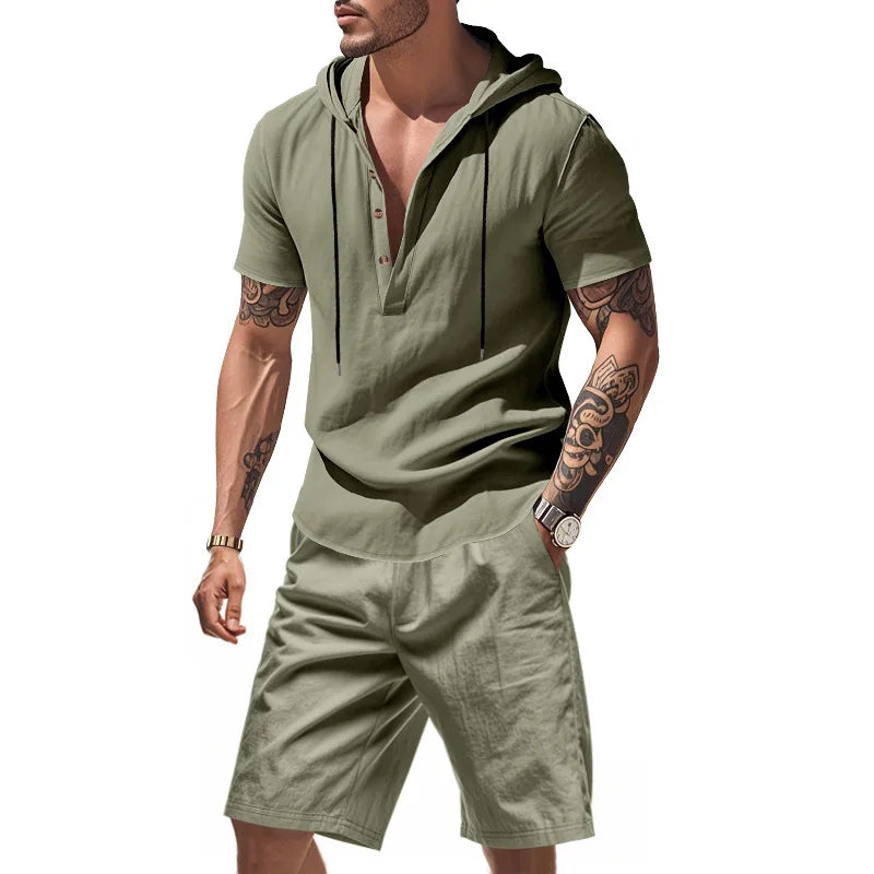 Wiliam - Conjunto de Camiseta Con Capucha y Pantalones Cortos de Manga Corta