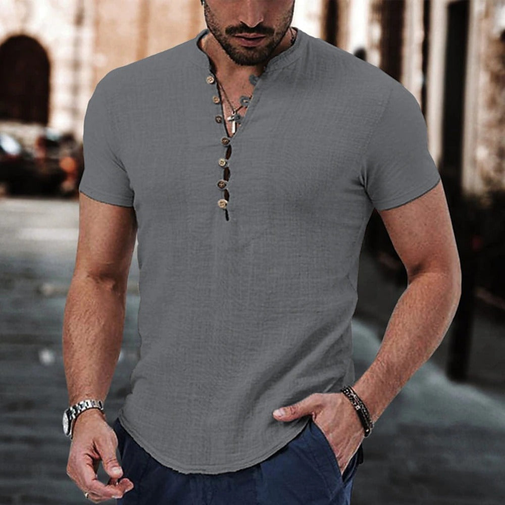 Anestis | Camiseta Henley Manga Corta Gris
