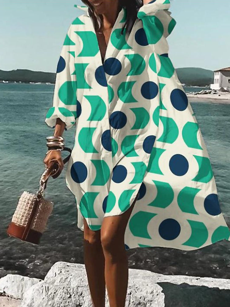 Calogera | Vestido Camisero de Corte Holgado Con Estampado Geométrico
