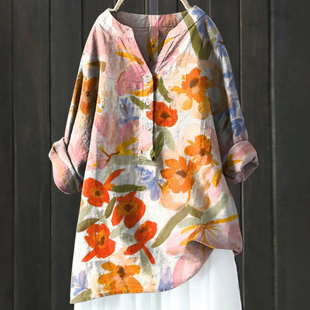 Jovita - Blusa de Manga Larga Con Cuello en V y Estampado Floral