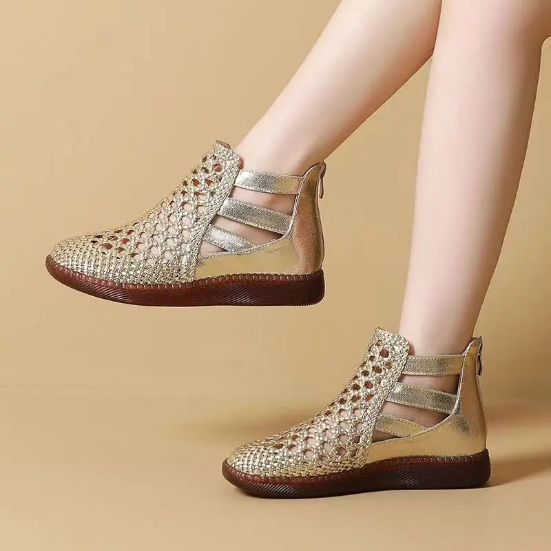Leolia | Botines Planos Con Aberturas Tejidas