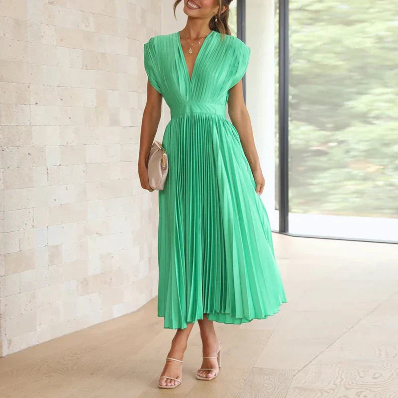 Gonny | Vestido Midi Plisado Sin Mangas Cuello V