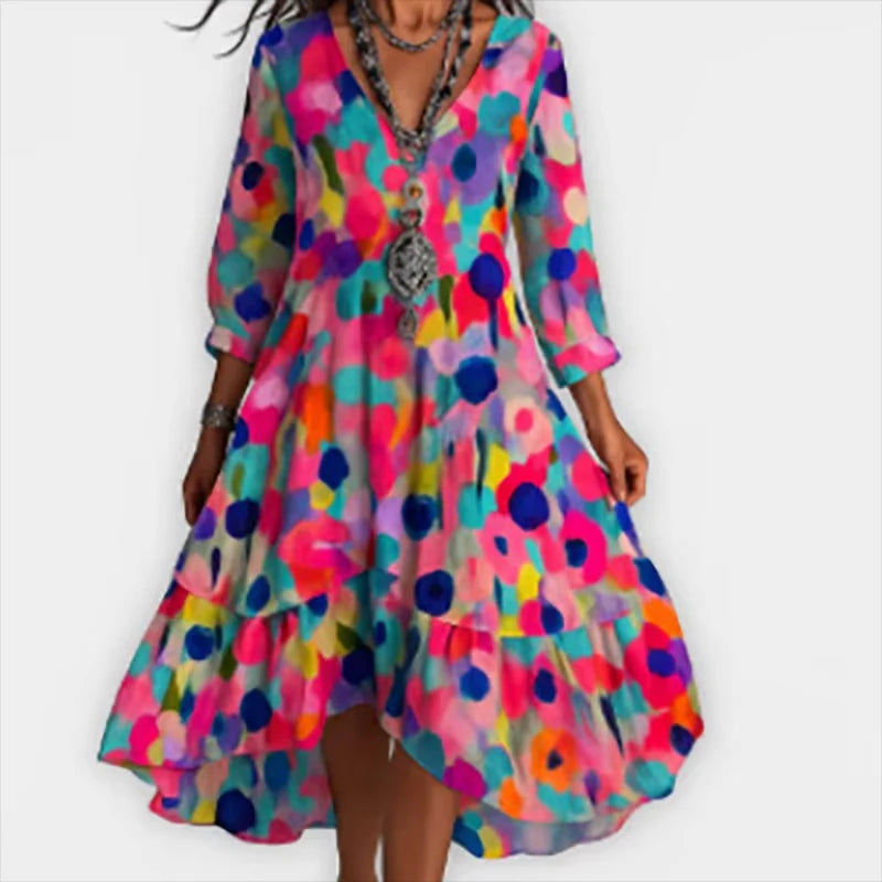 Shanae | Vestido MIDI Con Cuello en V Y Estampado Floral