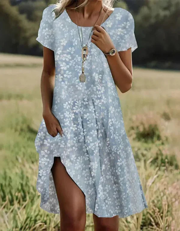 Giovana - Vestido Midi Estampado de Manga Corta