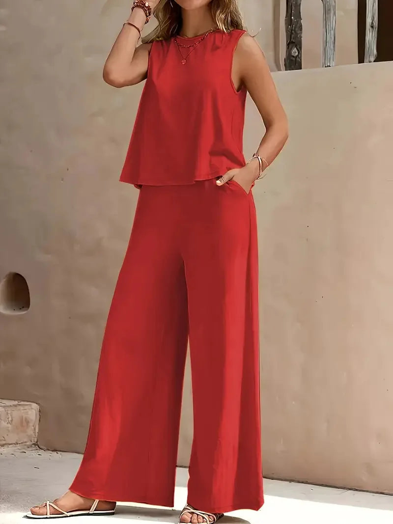 Dollie | Conjunto De Dos Piezas Sin Mangas Y De Pierna Ancha