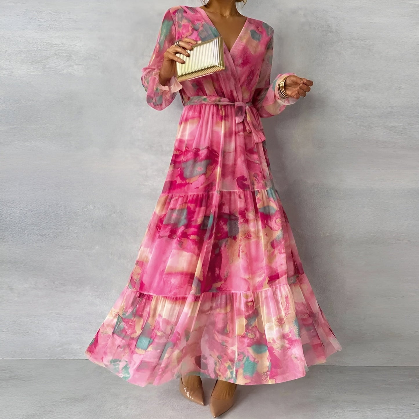 Marizanne | Vestido Largo Cruzado De Manga Larga Con Estampado Floral