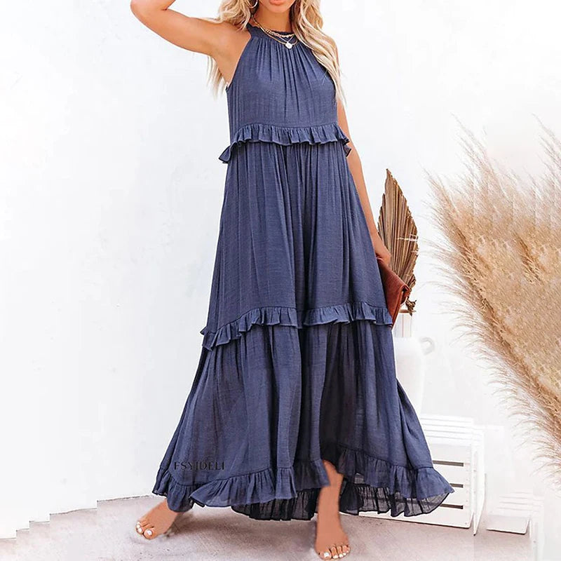 Munalisa | Vestido Maxi Escalonado con Volantes Sin Mangas