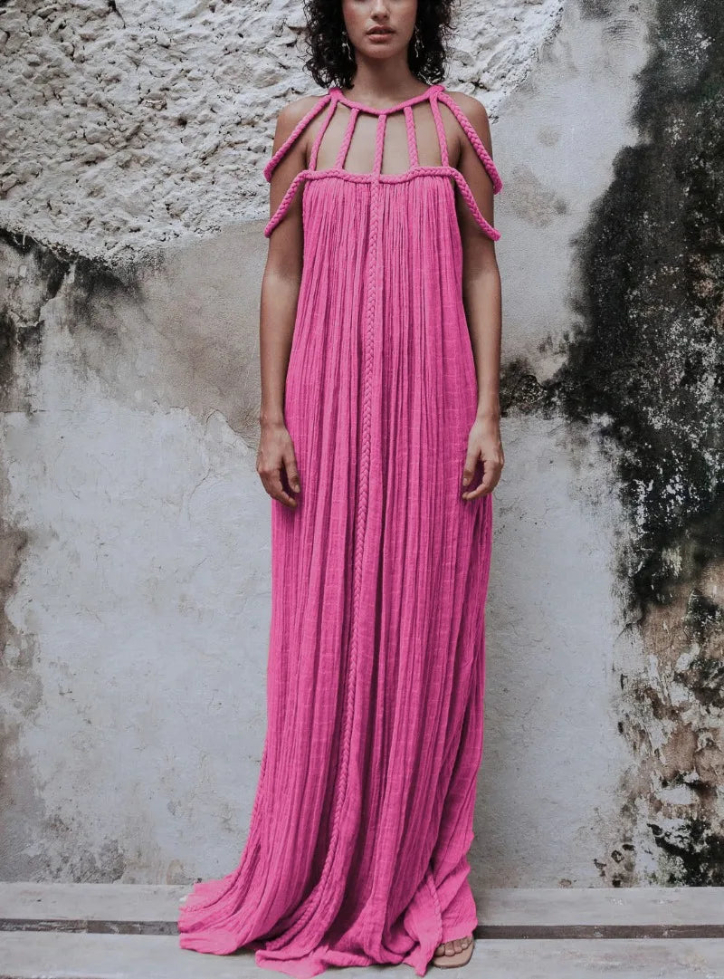 Nuriya | Vestido Largo Sin Mangas, Con Tirantes Y Pliegues, De Corte Fluido