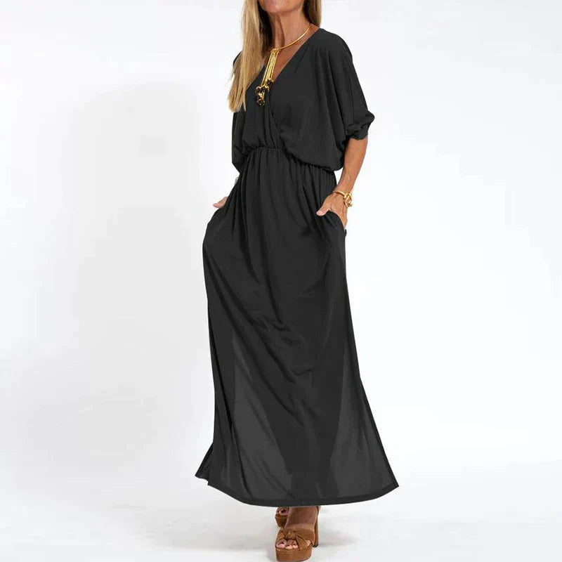 Vesna | Vestido Largo Con Cuello en V Y Bolsillos