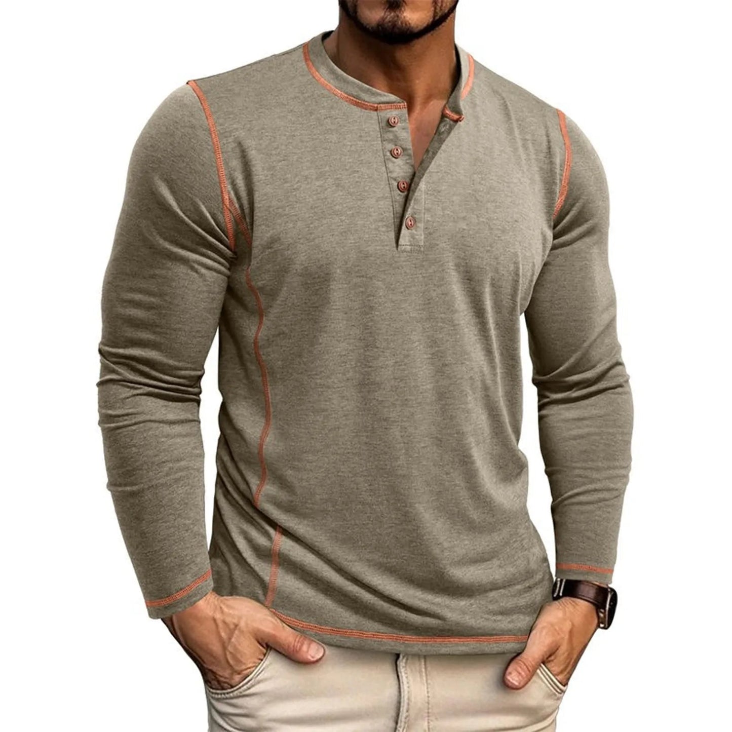 Chuck | Camiseta Henley De Manga Larga Con Costuras en Contraste