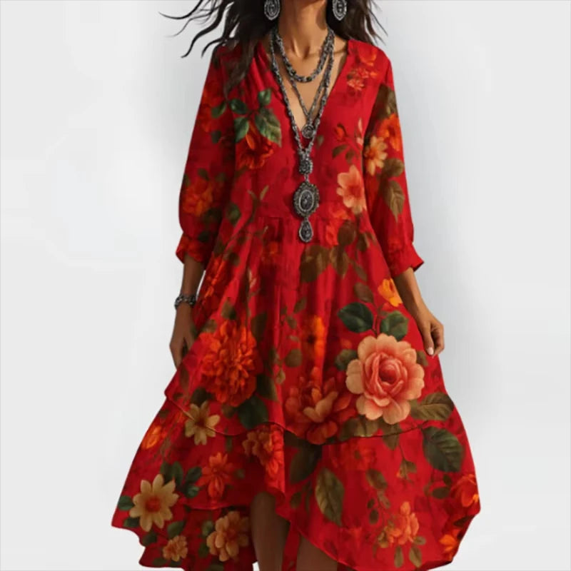 Shanae | Vestido MIDI Con Cuello en V Y Estampado Floral