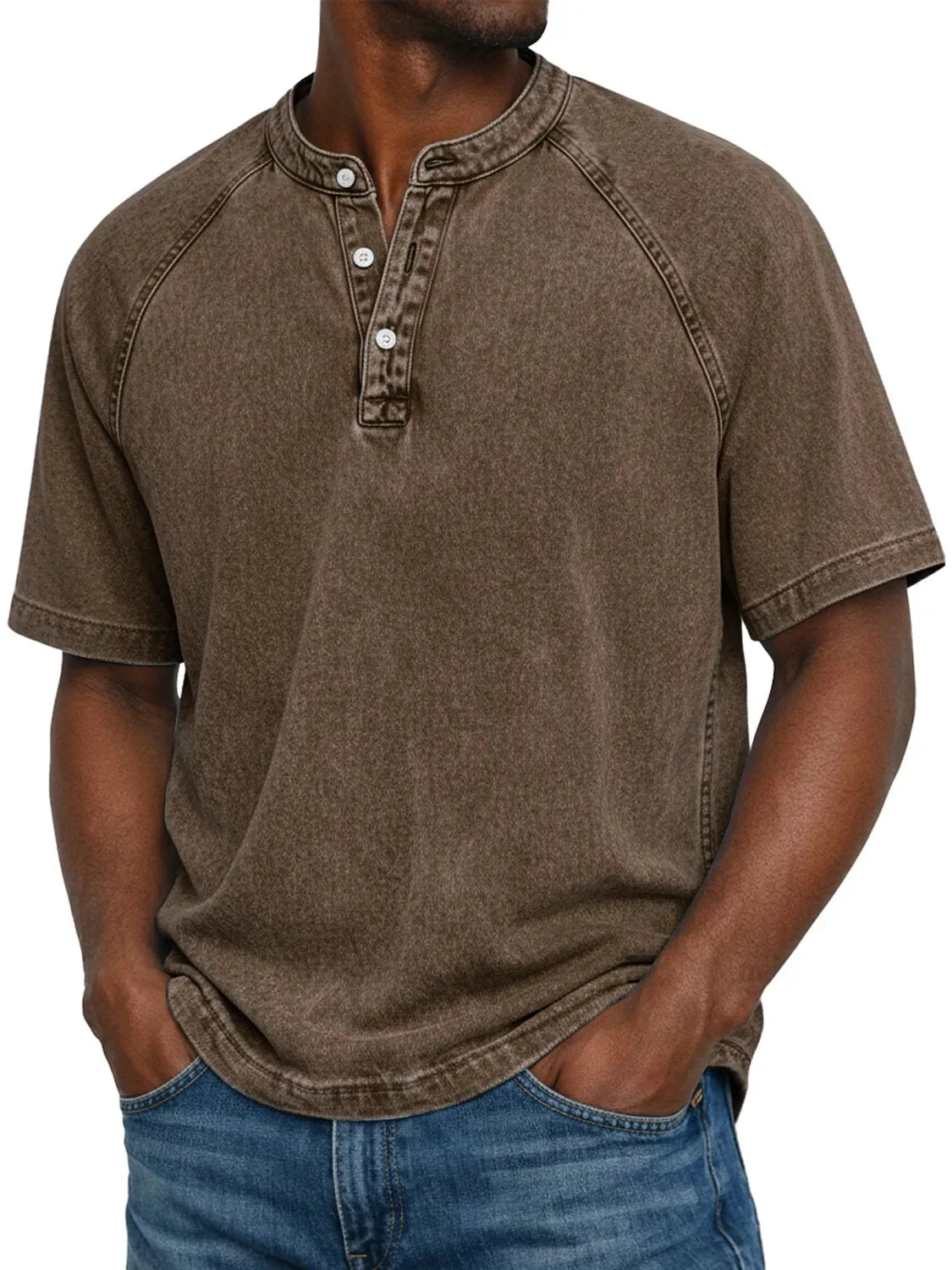 Misael | Camiseta Henley De Manga Corta Y Corte Raglán