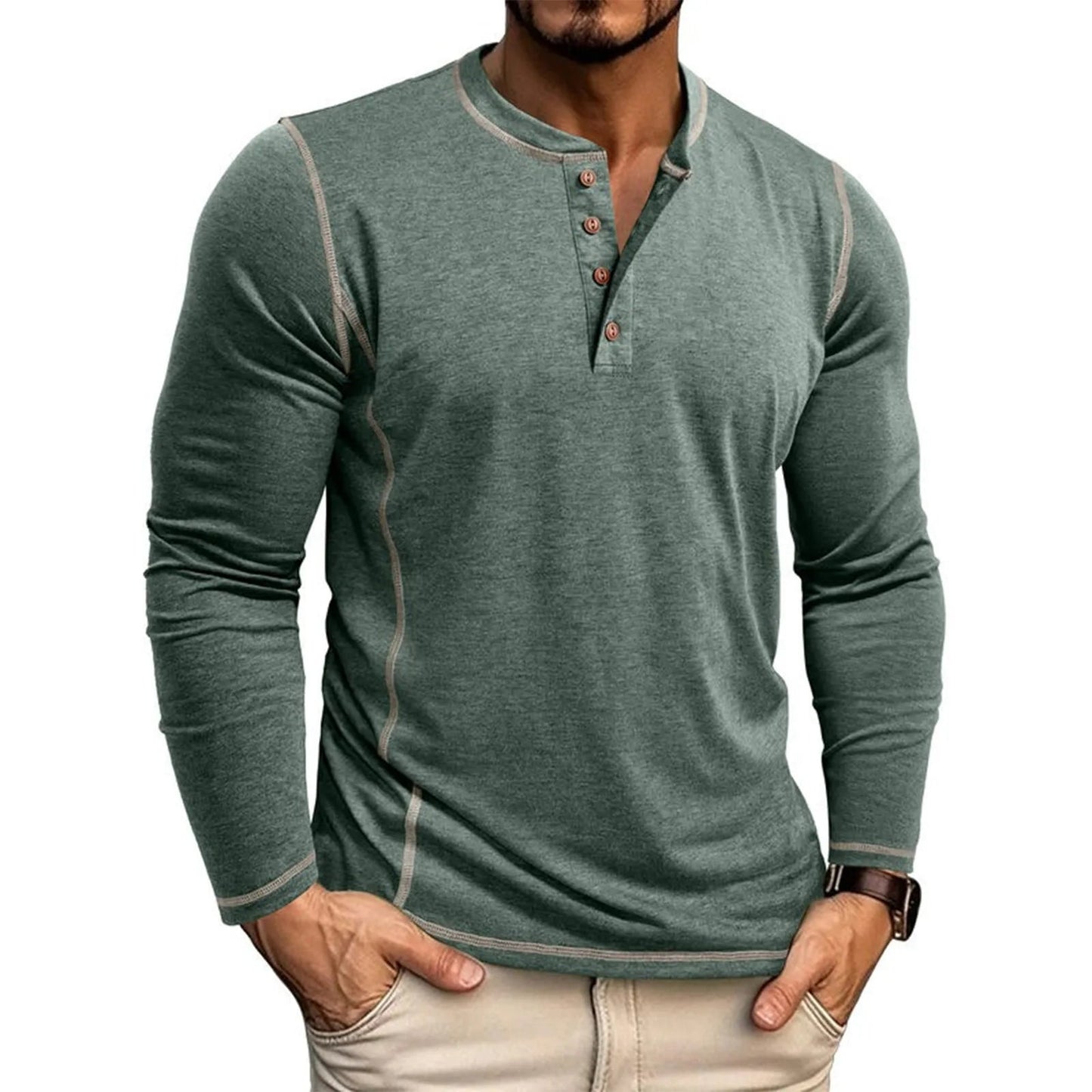 Chuck | Camiseta Henley De Manga Larga Con Costuras en Contraste