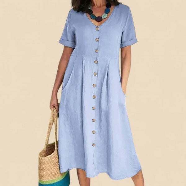 Vivienne | Vestido MIDI Con Cuello en V Y Botones en La Parte Delantera