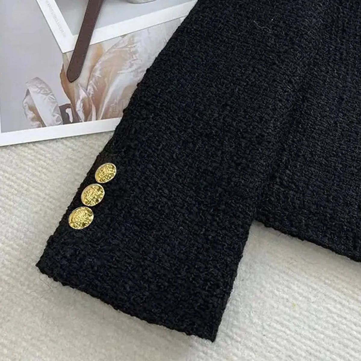 Radmieandra | Chaqueta de Tweed con Botones Dorados