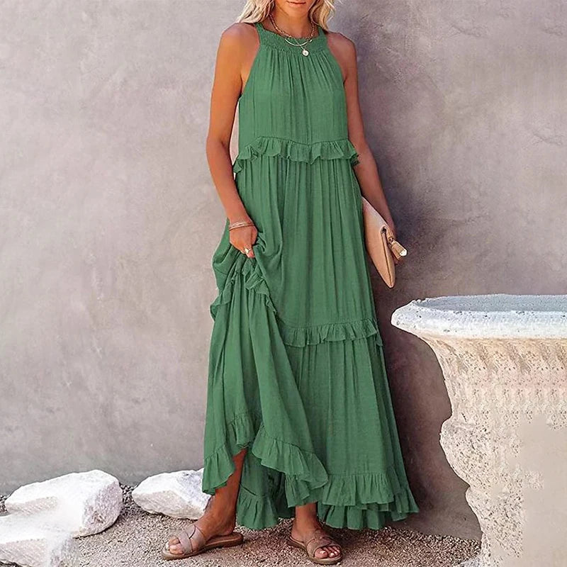 Munalisa | Vestido Maxi Escalonado con Volantes Sin Mangas