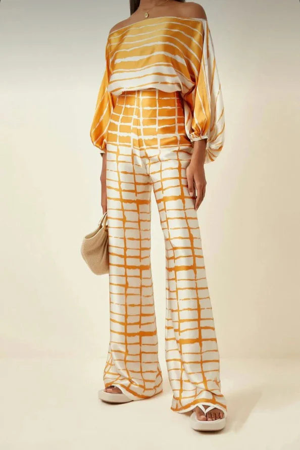 Florine | Conjunto Estampado de Dos Piezas con Pantalón
