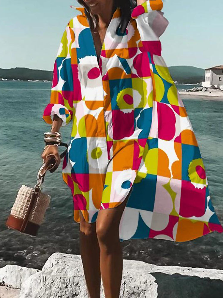 Calogera | Vestido Camisero de Corte Holgado Con Estampado Geométrico