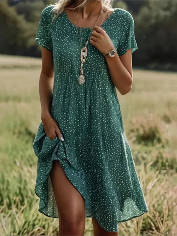 Giovana - Vestido Midi Estampado de Manga Corta