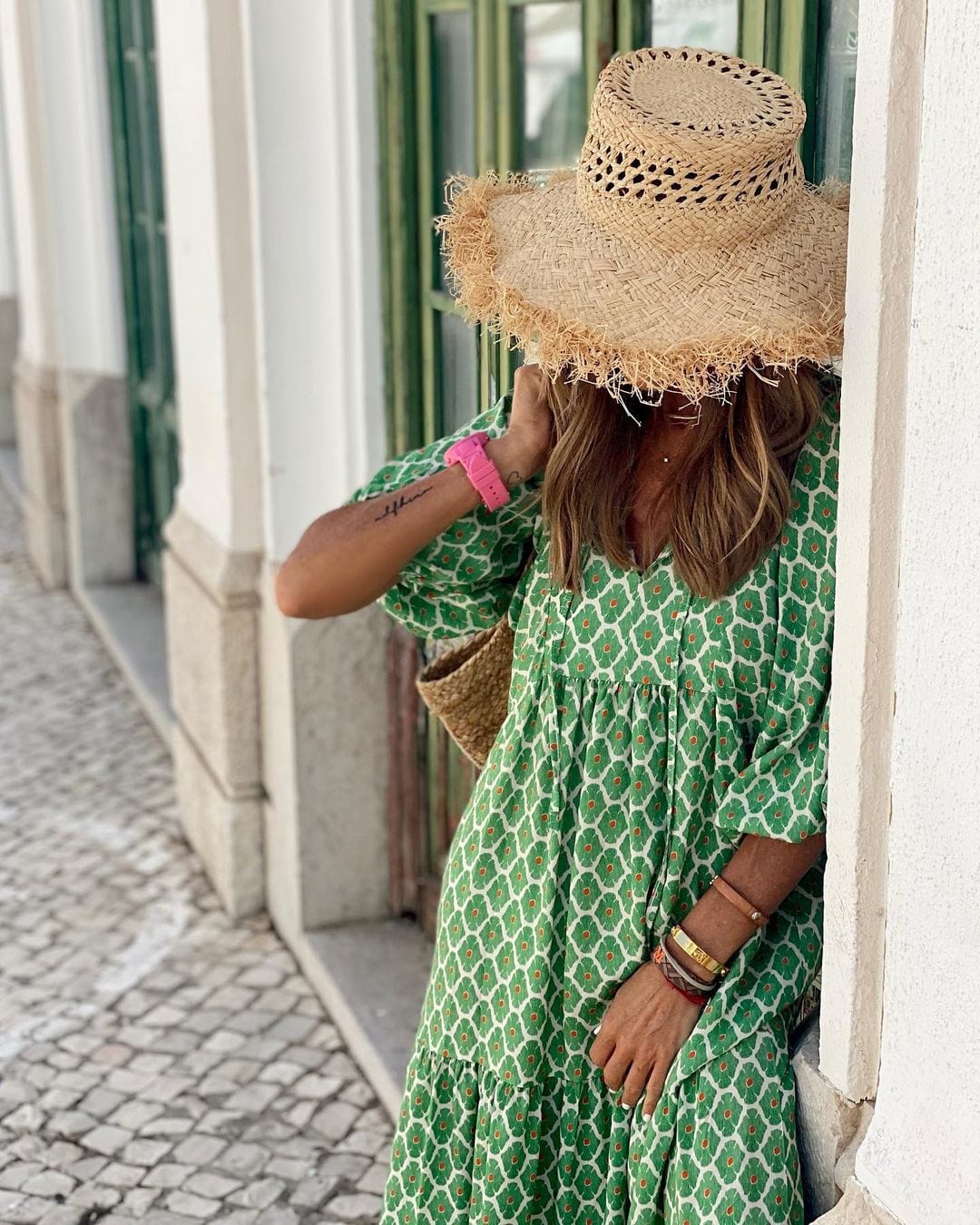 Tessa | Vestido Largo con Cuello en V y Estampado Geométrico