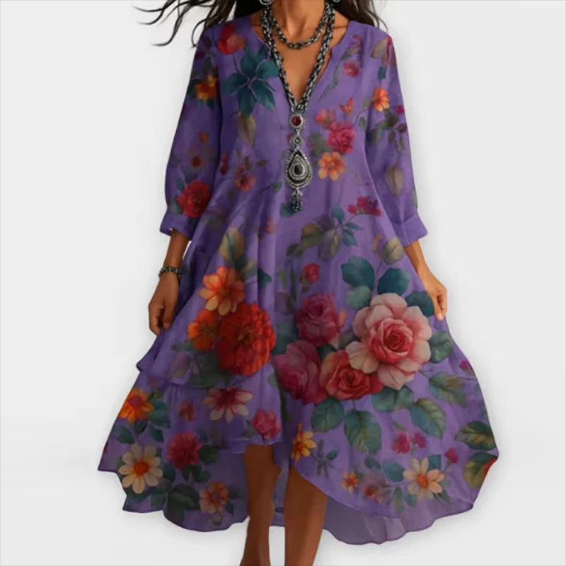 Shanae | Vestido MIDI Con Cuello en V Y Estampado Floral